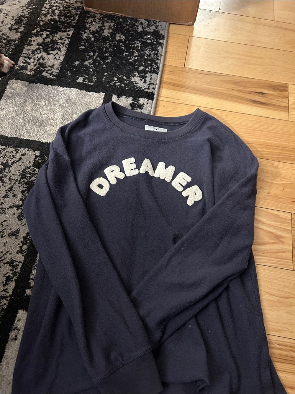 American Eagle Outfitters Navy Pajama Top with Cream 'DREAMER' Lettering